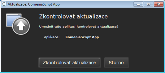 Dialogové okno aktualizace